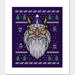 Purple and Gold Viking Ugly Christmas Sweater Style Posters and Art